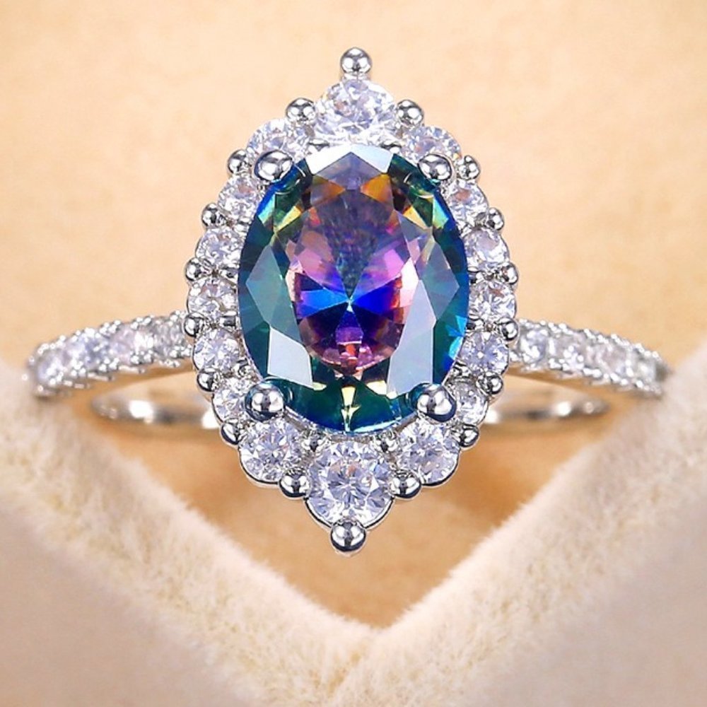 💎 Noble Vintage Pure Colorful Zircon Silver Elegant Rings for Women, PD2…